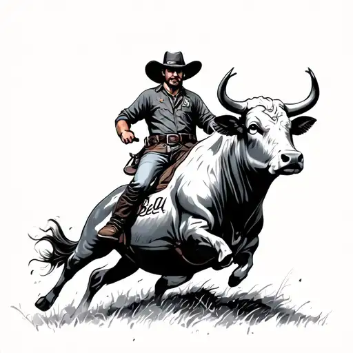 Cowboy Riding A Bull With The Name Beau