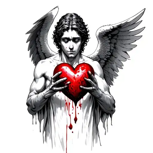 Biblical Satanic Angel Holding A Bleeding Heart Over Their Head