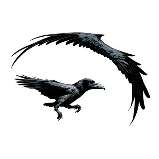 Raven Looking Up With One Wing Open