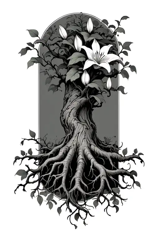 Vines Wrapping Tree With Roots W Lily Intertwined