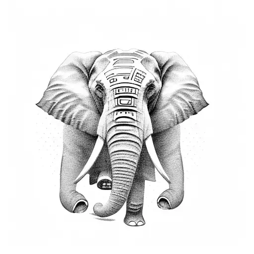 Elephant With Three Hindu-style Heads On The Chest