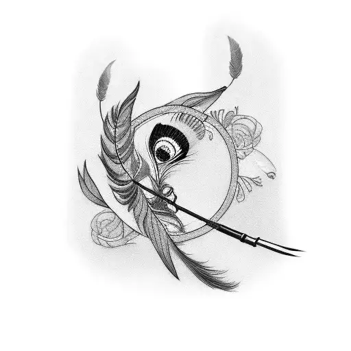 Dhwiti Name Small Tattoo With Flute And Peacock Feather
