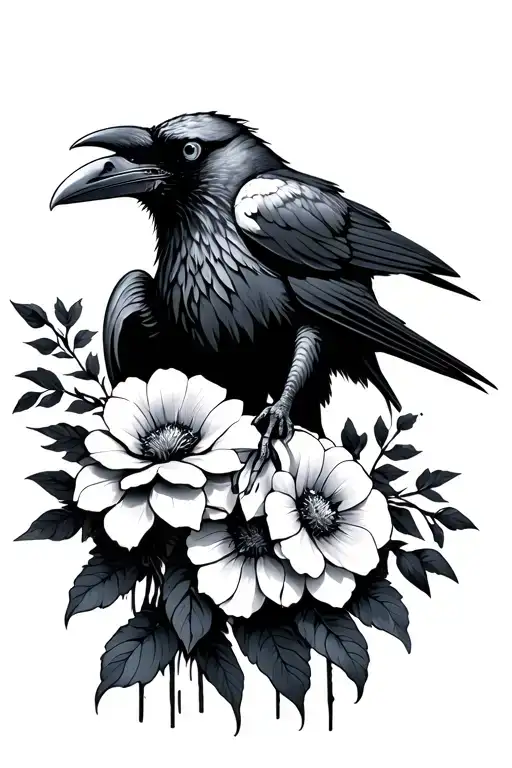 Raven Holding Flowers