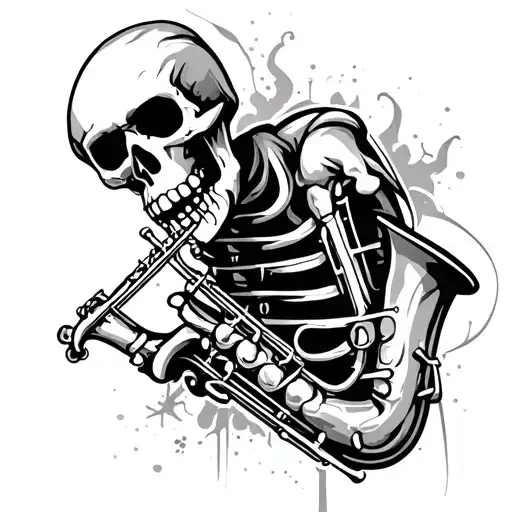 Skeleton Playing The Baritone Saxophone Surrounded