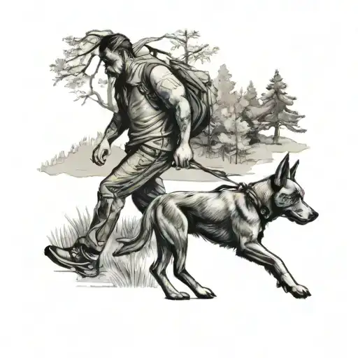 Guy Walking Dog In Forest