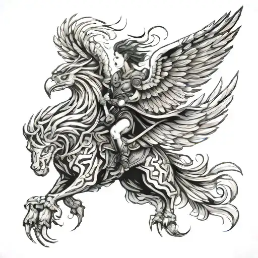 Warrior Riding A Pheonix Swooping Down