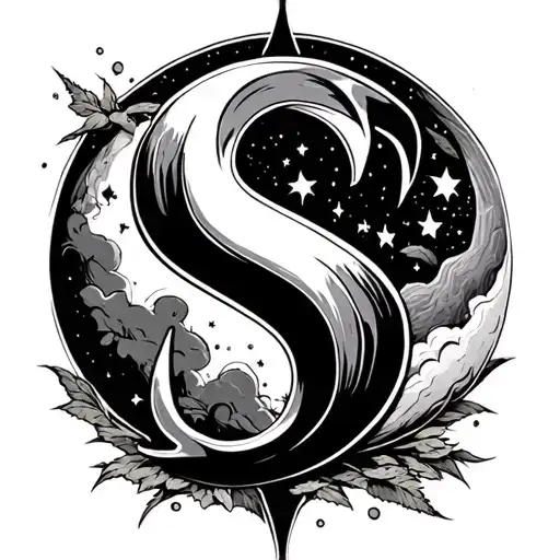 Letter S With The Moon Surrounded