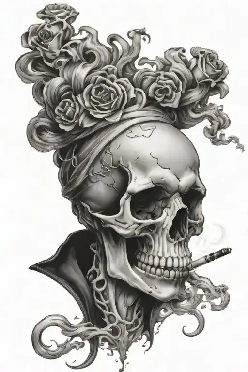 Woman With A Cigarette And The Smoke Coming Off It Is A Skull