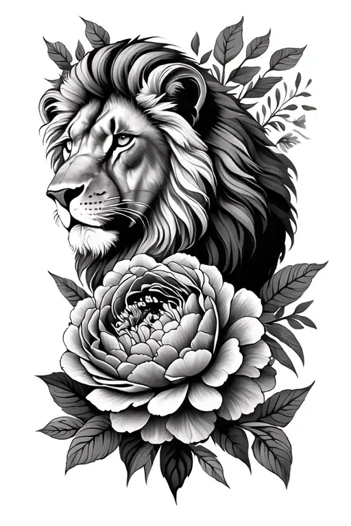 Lion & Lioness King & Queen Floral Peonies