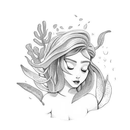 Ariel The Mermaid And Monstera Leaves