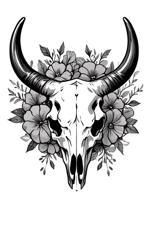 Western Bull Skull Flowers Mandela Design With Elements