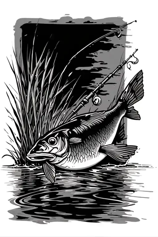 Fishing Scene With Pike Attack Lure Reeds