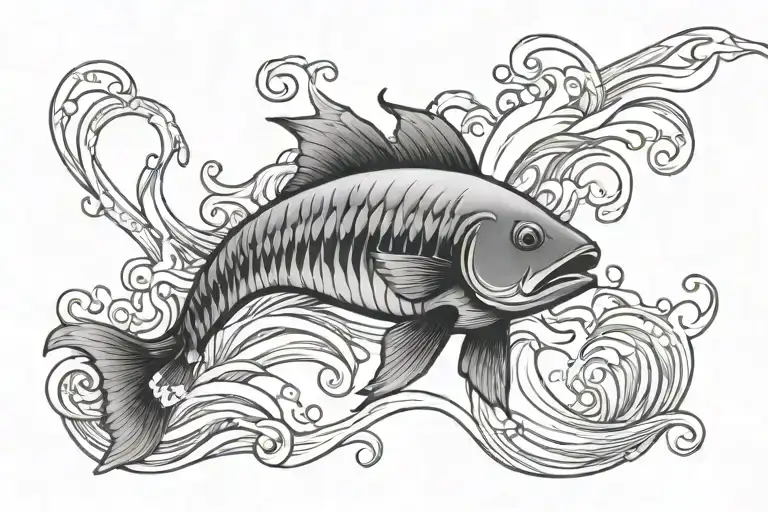 Band Tatto Waves And One Fish Swimming