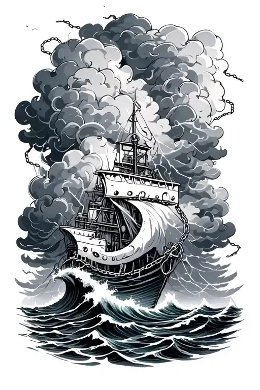 Stormy Ocean Lighting Clouds Surrounding Everything With Chains