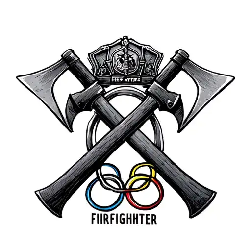 Olympic Rings With Firefighter Axes Crossing