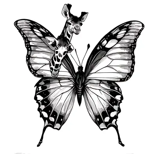 Giraffe And Butterfly's White Drawing Of A Black