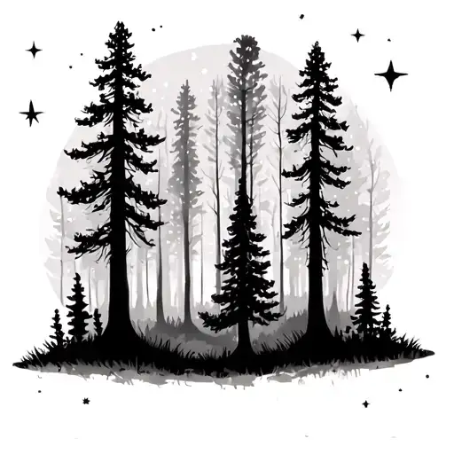 Forest With Stars Going Vertical