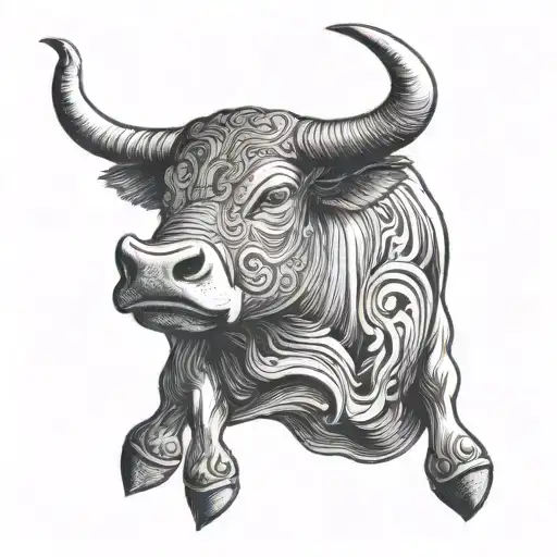 A Bull Fighting A Musical Note In A Blackwork Style
