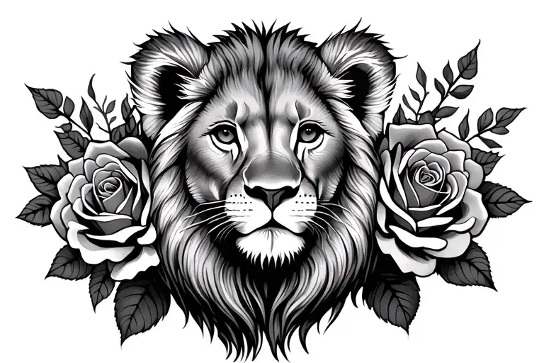Lion Cub With Roses Surrounding