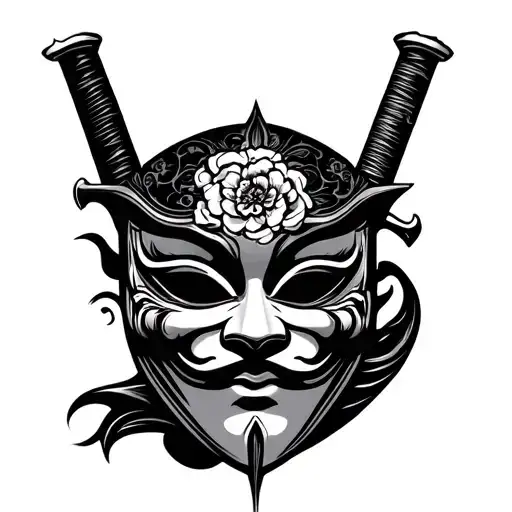 Japanese Mask Sword Piercing