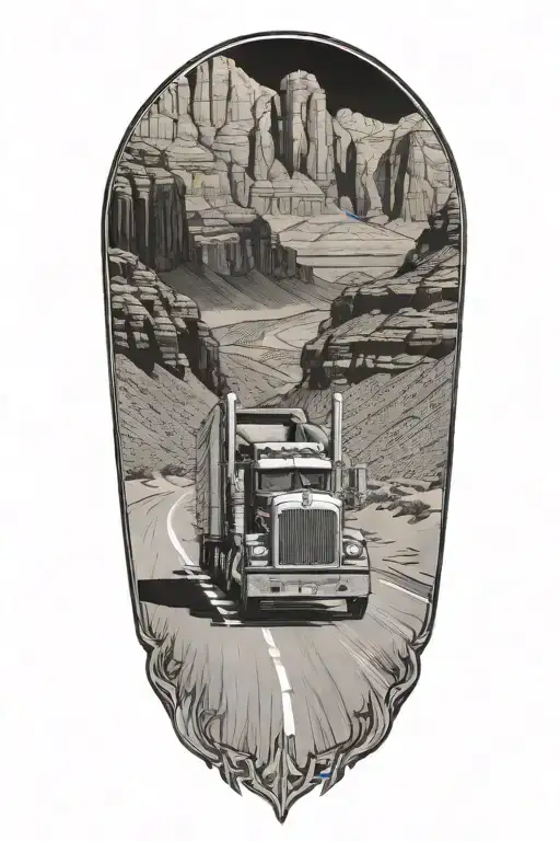A Kenworth Semi Truck Driving Through A Desert Canyon With A Cowboy On Horseback Following Behind