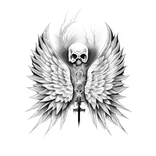 A Hauntingly Beautiful Angel Wing Design Incorporating Elements Of Death