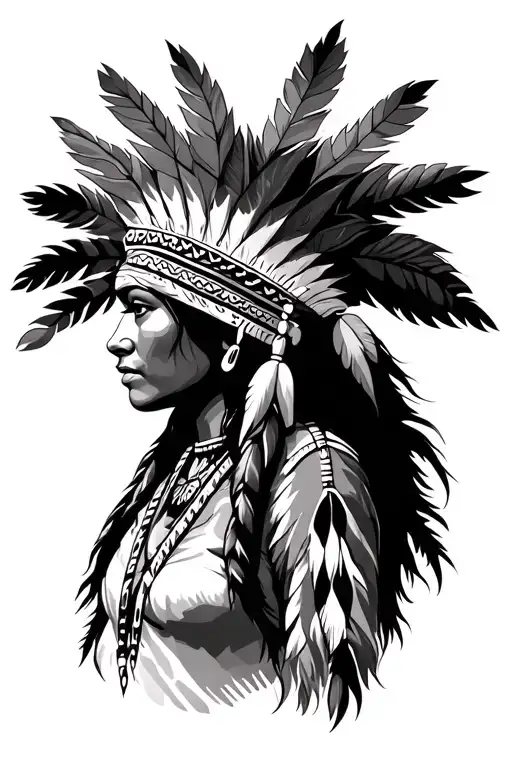 Native American Woman With Headdress Facing Forward