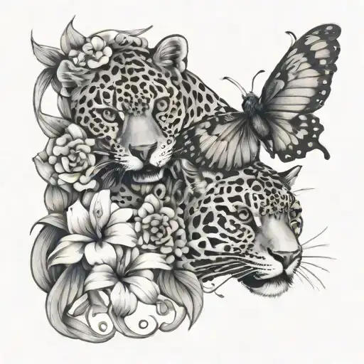 A Jaguar And A Certain Hummingbird Intertwined In A Floral Design