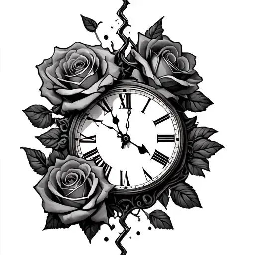 Broken Clock And Roses Intertwined