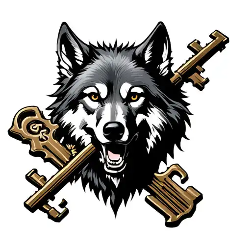 Crossed Keys With A Wolf Head Emerging