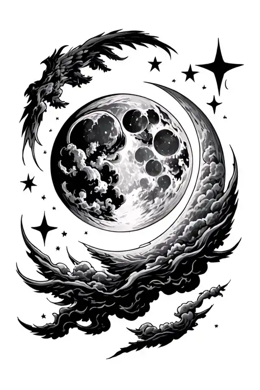 Red Hunters Moon With Clouds And Stars Shining