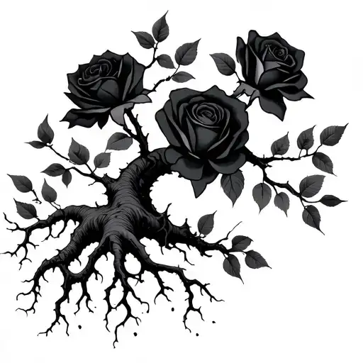 Black Gong Black Roses And Tree Roots Reaching Deep