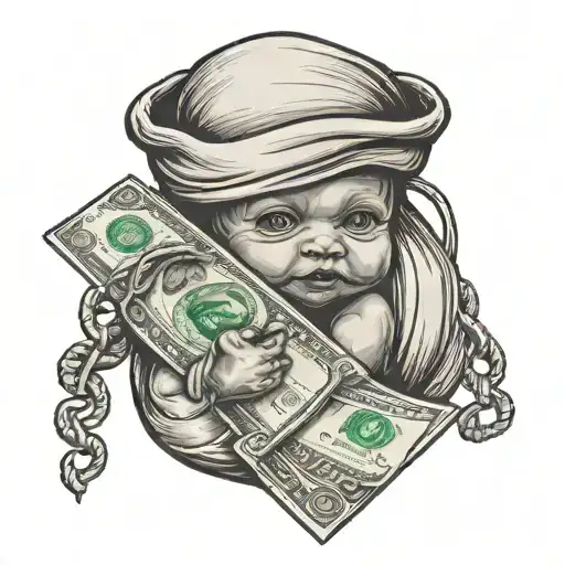 Baby Holding Money Bag In Hand