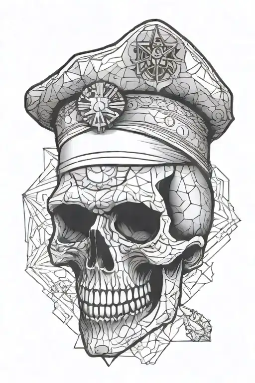 Skull Wearing Nurses Cap Geometric Background