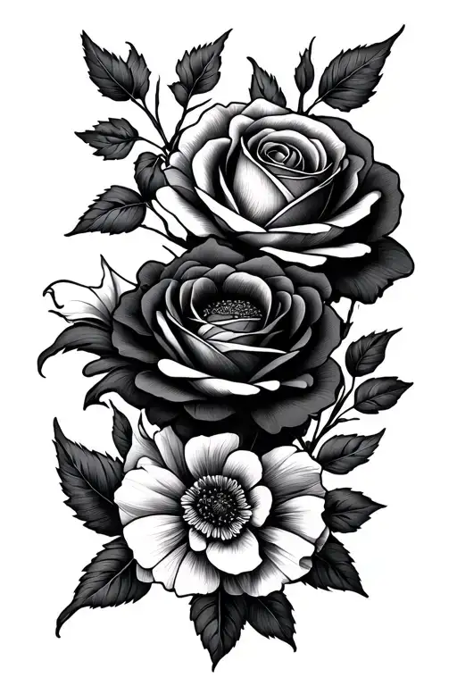 Marigold Intertwined With Rose Tattoo Minimal