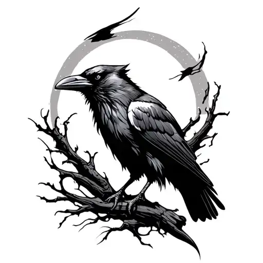 Raven Looking To The Top Left Side