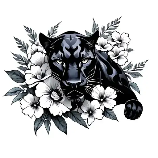 Black Panther And Flowers