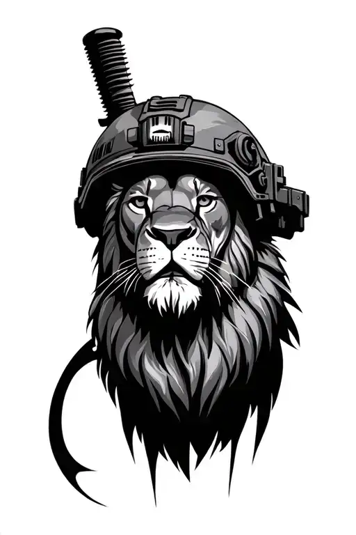 A Lion With A Special Forces Helmet