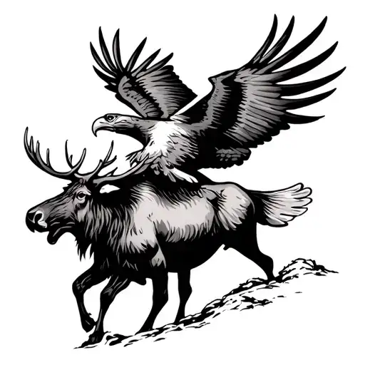 Mexican Eagle Flies Over A Moose