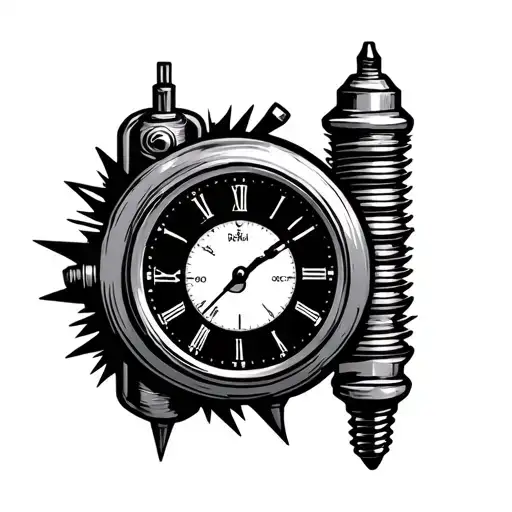 Clock And Clyinder Piston And Spark Plug