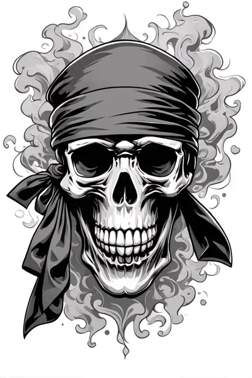 Skull Surrounded By Smoke And Bandanna Being A Gangster