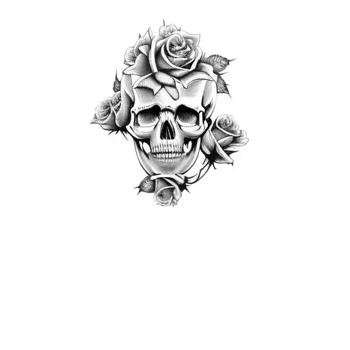 A Skull With Roses And Wepons