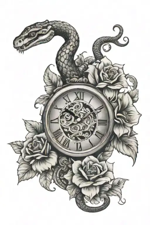Clock With Flowers Around It A Snake