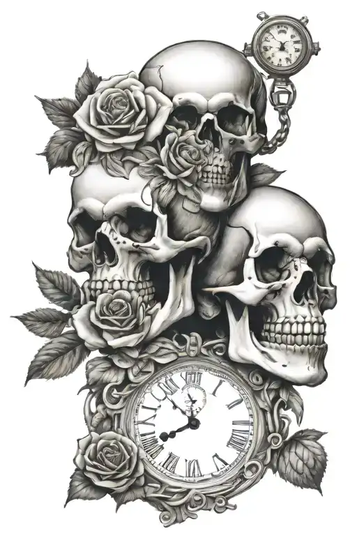 Skull And Roses And Clocks