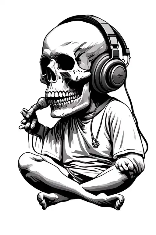 Meditating Skull Wearing Headphones