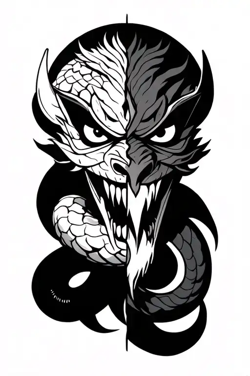 Oni Mask Split In Half With Snake Head Underneath