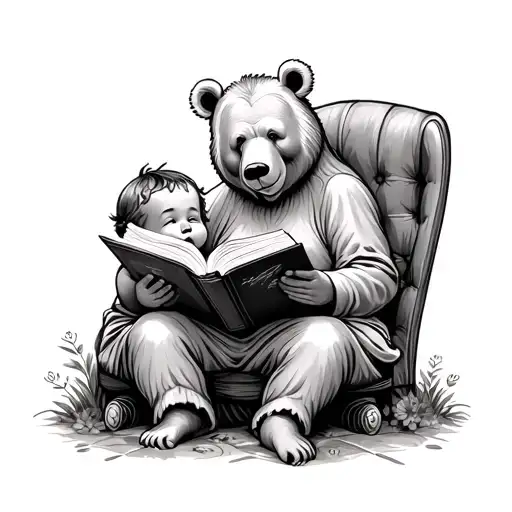 Grandma Bear Reading A Book To Her Two Little Boys Who