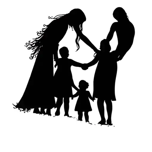 3 Daugthers And Father Holding Hands