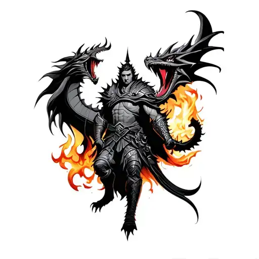 Warrior With Fire Breathing Dragon Wrapped