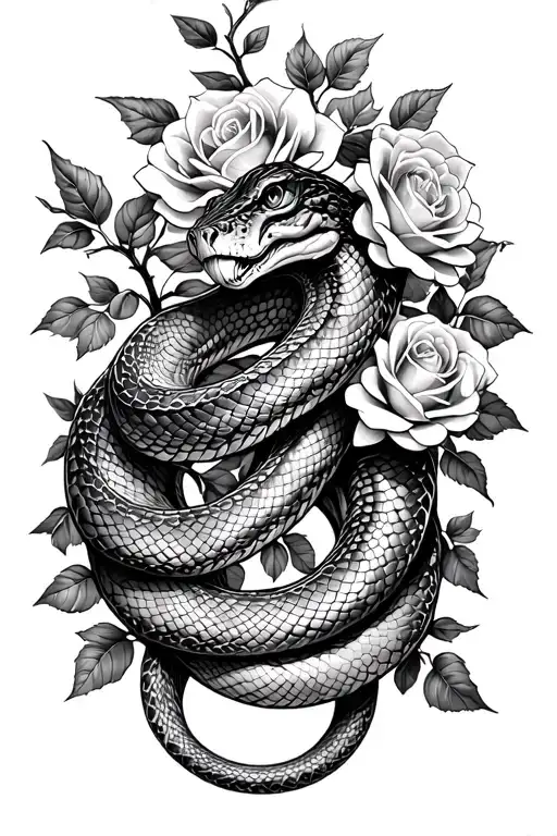Snake Wrapped In Vines With Roses